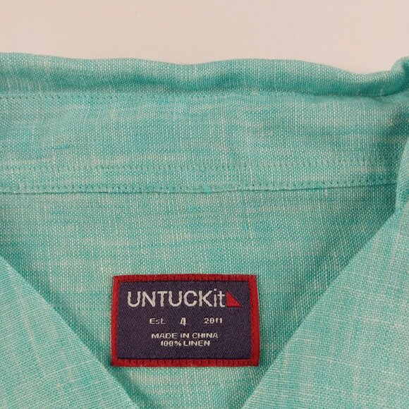 UNTUCKit Monthelie Button Front Shirt Women's Size 4 Relaxed Fit Blue Linen - Picture 6 of 7